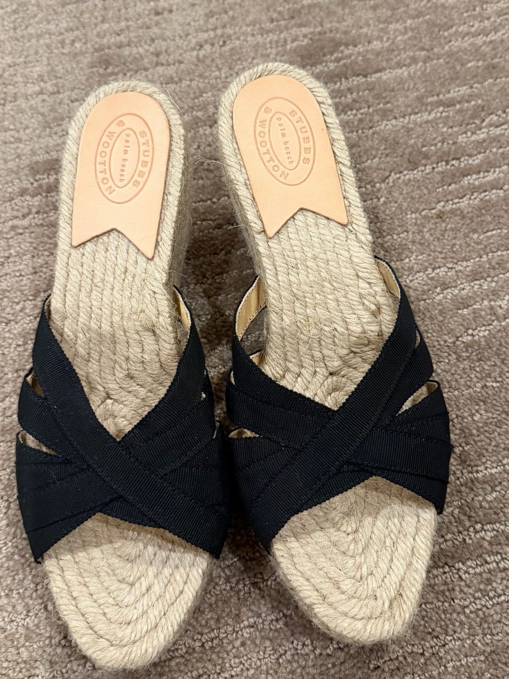 Stubbs & Wootton Black Crisscross Espadrille Wedges